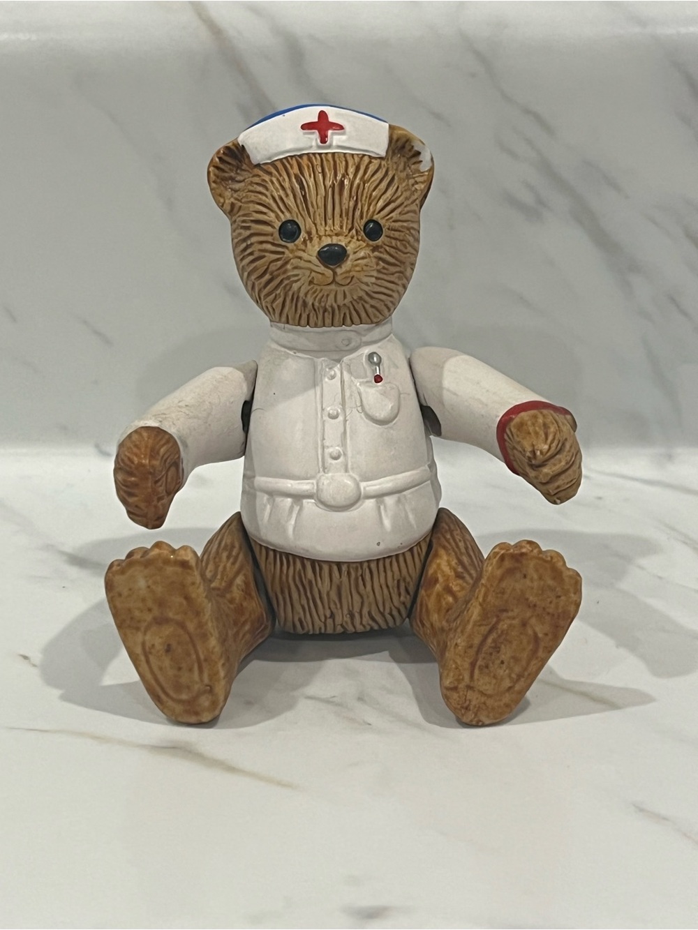 Vintage Nurse Bear Figurine in White & Brown